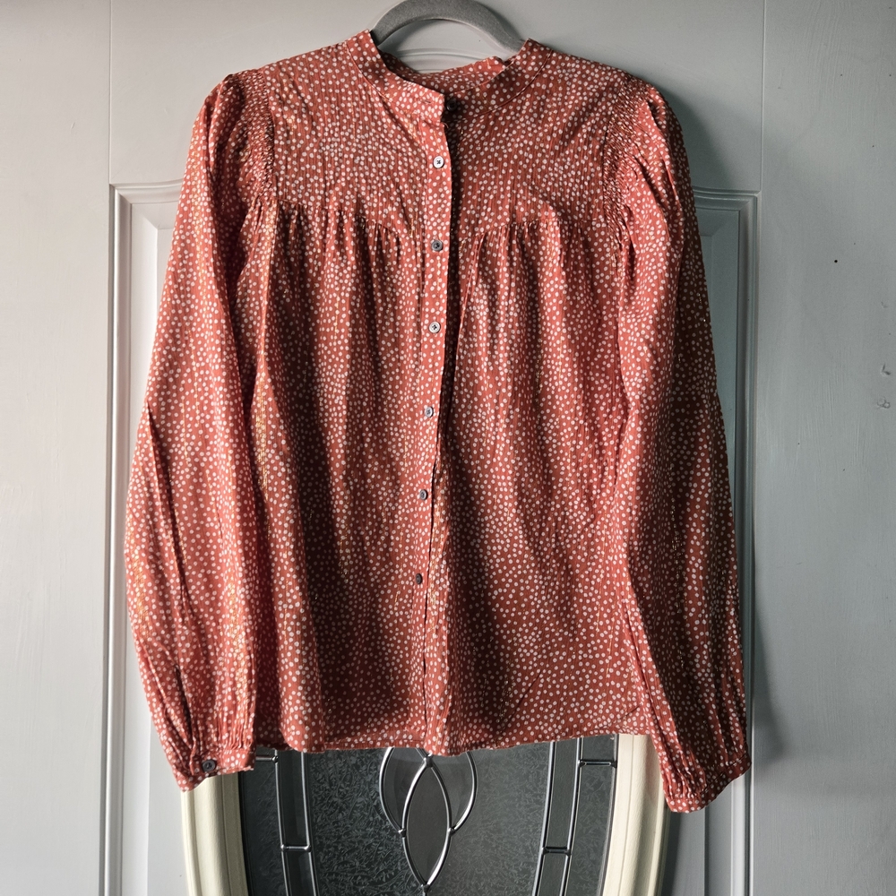 LOFT‎ Rust Polka Dot Button-Front Blouse – Size Medium – Great Condition